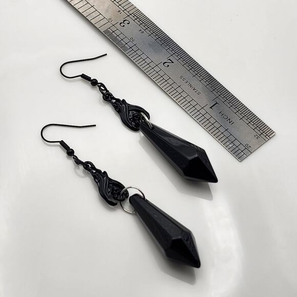 Black Spike Jewel Bat Earrings - Picture 2 of 4
